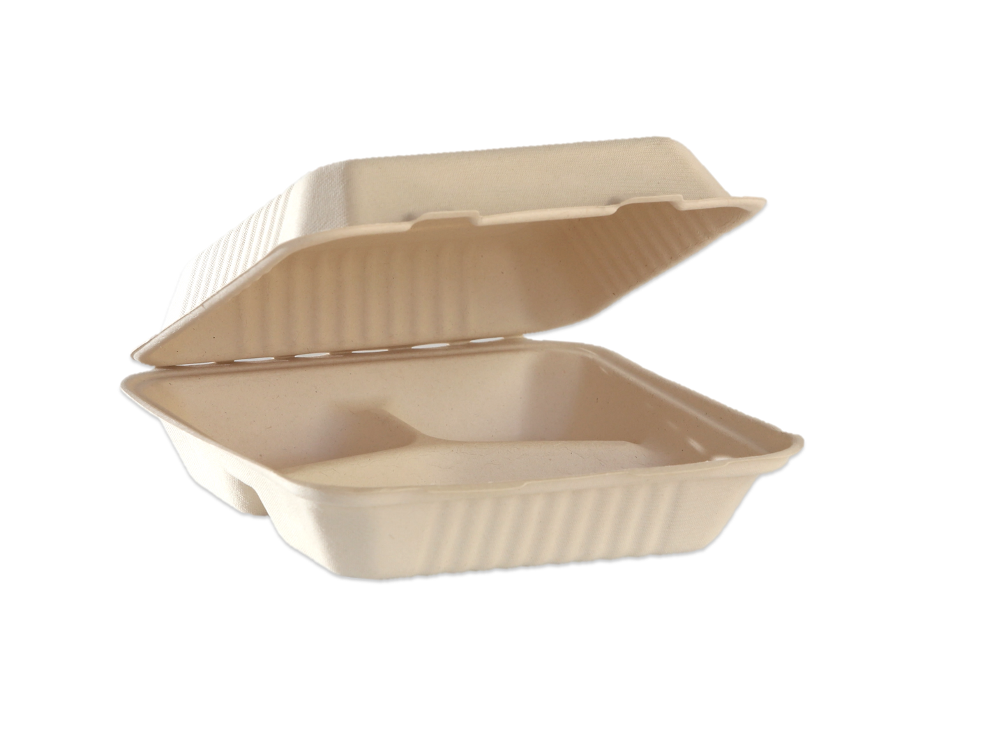 Natural Color 9"x9"x3" Clamshell food container, 3-compartment - 200/Case