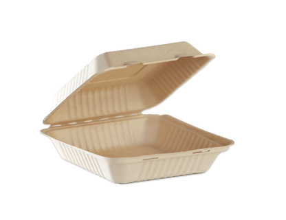 Natural Color 9"x9"x3" Clamshell food container, one compartment - 200/Case