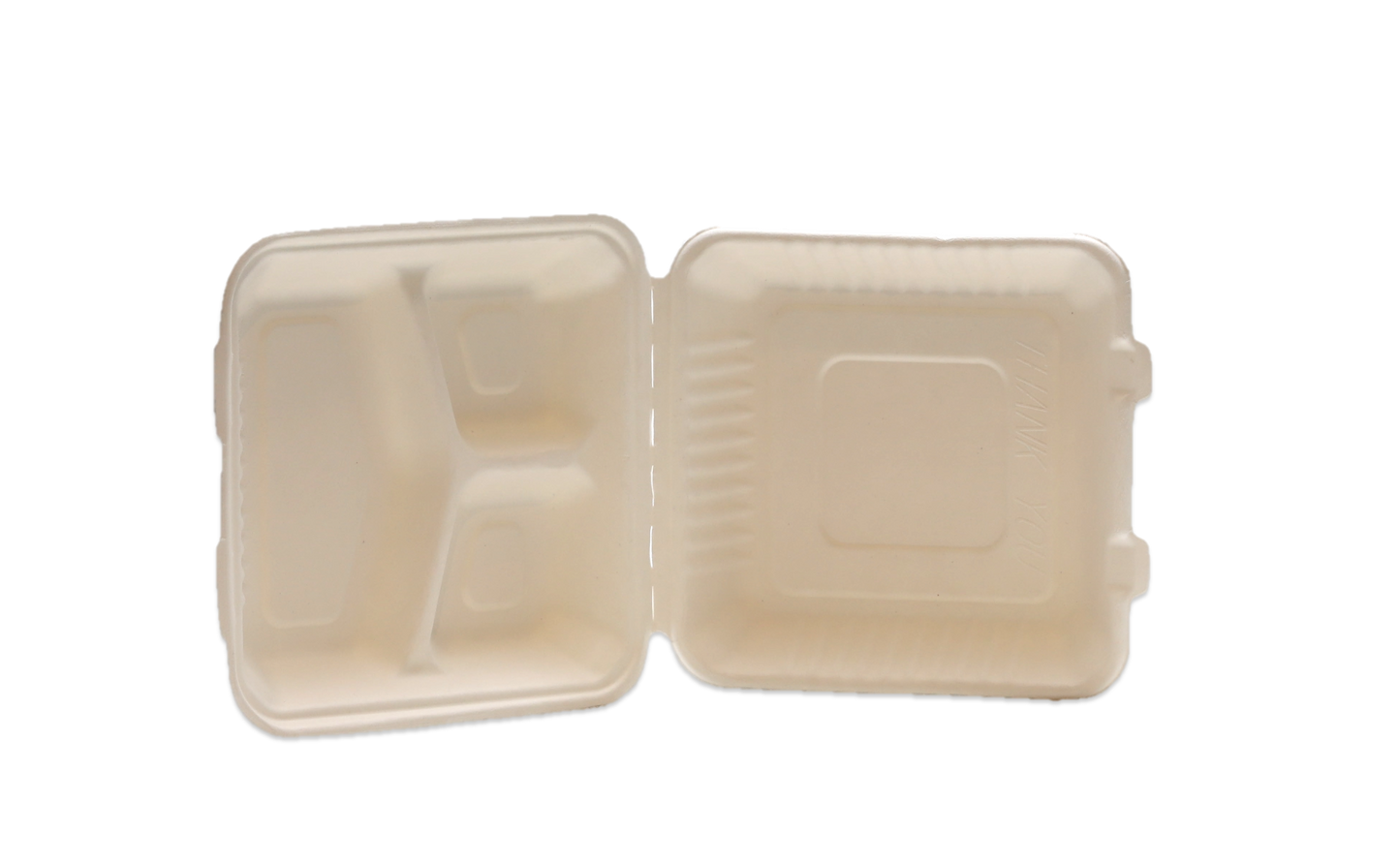 White Color 9"x9"x3" Clamshell food container, 3-compartment - 200/Case