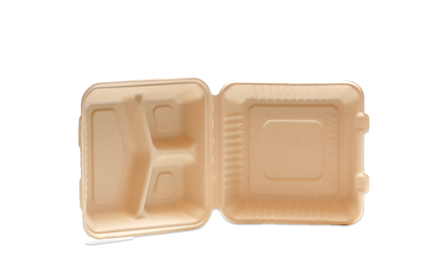 Natural Color 9"x9"x3" Clamshell food container, 3-compartment - 200/Case