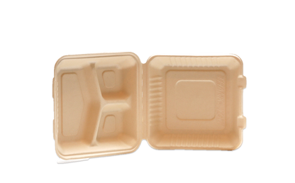 Natural Color 9"x9"x3" Clamshell food container, 3-compartment - 200/Case