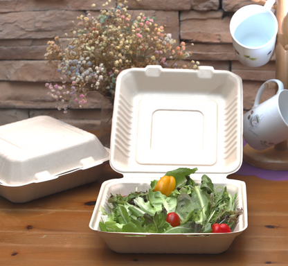 White Color 9"x9"x3" Clamshell food container, one compartment - 200/Case