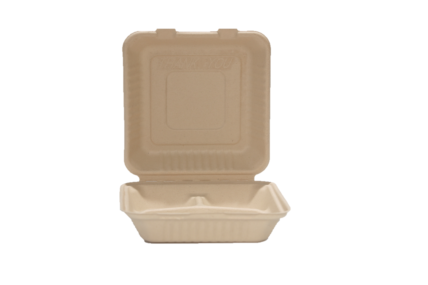 Natural Color 9"x9"x3" Clamshell food container, 3-compartment - 200/Case