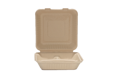 Natural Color 9"x9"x3" Clamshell food container, 3-compartment - 200/Case